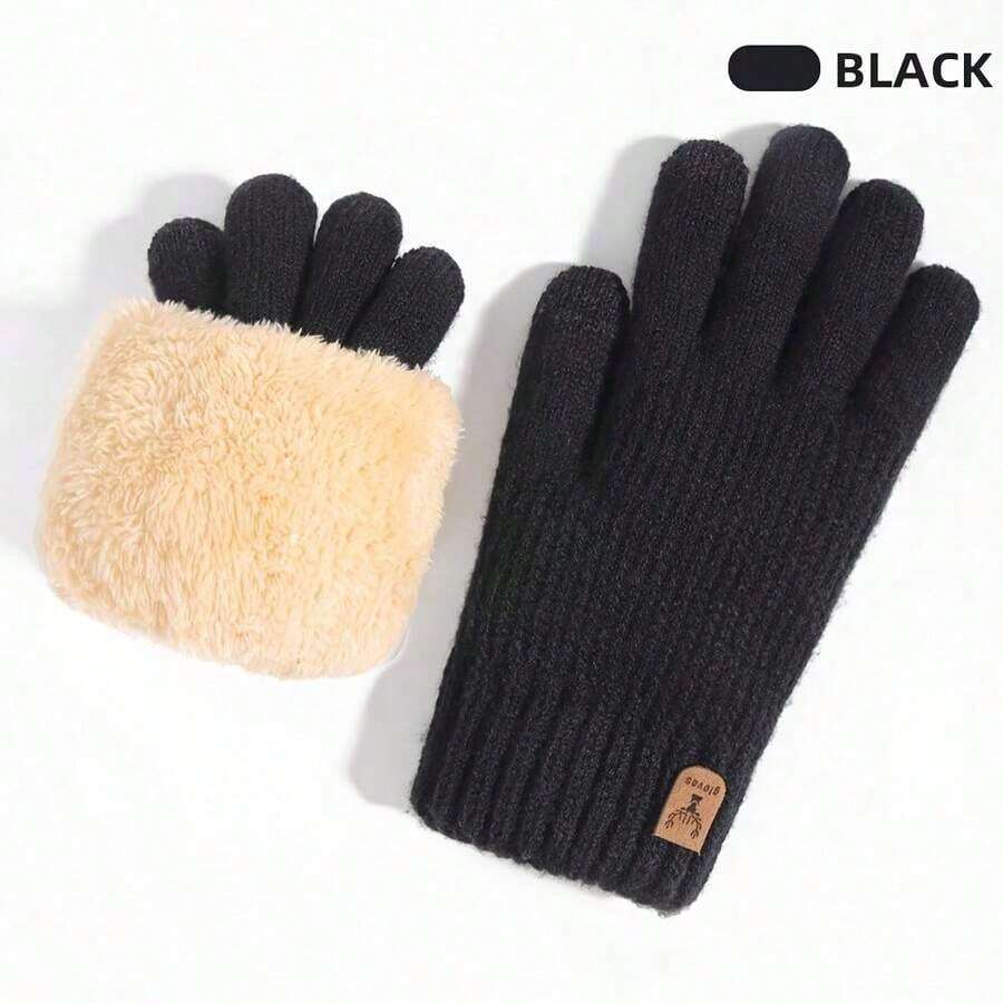 1 Pair Of Knitted Gloves - Elastic Solid Color Simple Style, Warm And Cold-Proof, Outdoor Cycling Touchscreen Gloves, Suitable Daily Use, Mother's Day, New Year, Unisex - Màu Khaki - Xem 1
