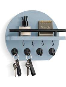 Key Holder For Wall - 9.8 Inch Apartment Wall Decor With Shelf And 8 Key Hooks, Circular Wood Key Hanger For Home Decor - 5 Hooks - View 12