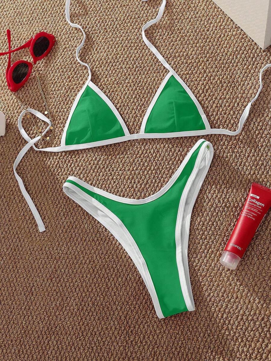 PEPPERMOLLY Nuovo bikini sexy a tinta unita con lacci alla nuca, costume da bagno estivo alla moda per donne