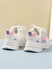 儿童运动鞋，女童真皮魔术贴多功能休闲厚底运动鞋，中童及大童轻便跑步鞋，婴儿软底幼儿鞋 - 粉色 - 查看 5