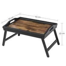 SONGMICS Mesa de Cama con Patas Plegables de Bambú, Bandeja de Desayuno de Sofá, Cama, 42 x 30 x 22 cm, Portátil, Marrón Rústico - Óxido marrón - Ver 9
