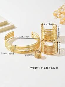 1 Bộ 4 món trang sức dây kim loại cổ điển, vòng tay, nhẫn. Bộ trang sức vòng tay, nhẫn, dây kim loại đa năng, tối giản, thời trang, có thể điều chỉnh, phù hợp cho phụ nữ đeo hàng ngày, đi nghỉ, dự tiệc. - Vàng - Xem 5