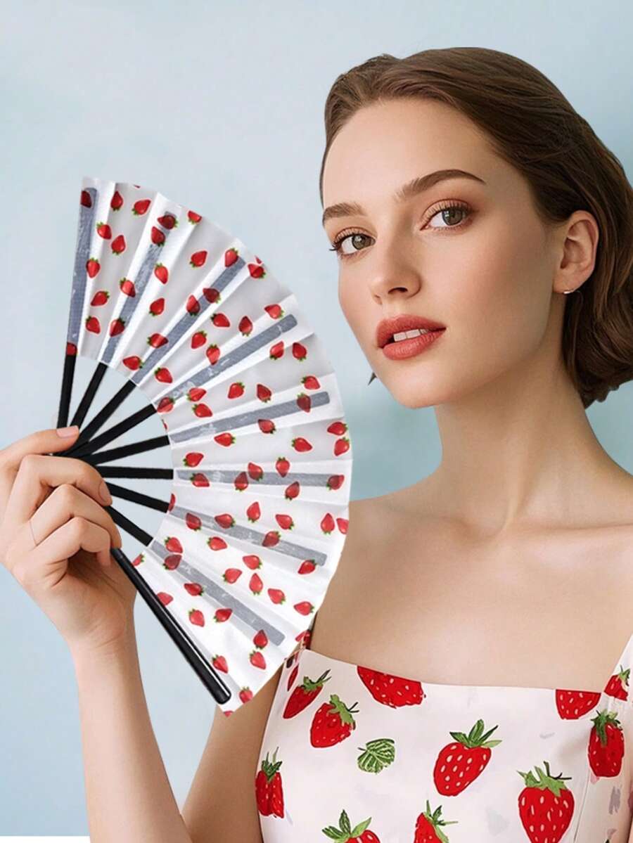 1 Pc 22cm Spanish Fruit Dance Fan | Kung Fu Hand Fan Design & Wood Frame | Halloween, Cosplay, Costume Party And Gift Accessory,Spring Summer Picks,Brides Maid Gifts,Room,Bedroom Deccor,Bedroom Deccor,Beach,Travel,For Men,For Women,Vacation - Pineapple Black - View 1