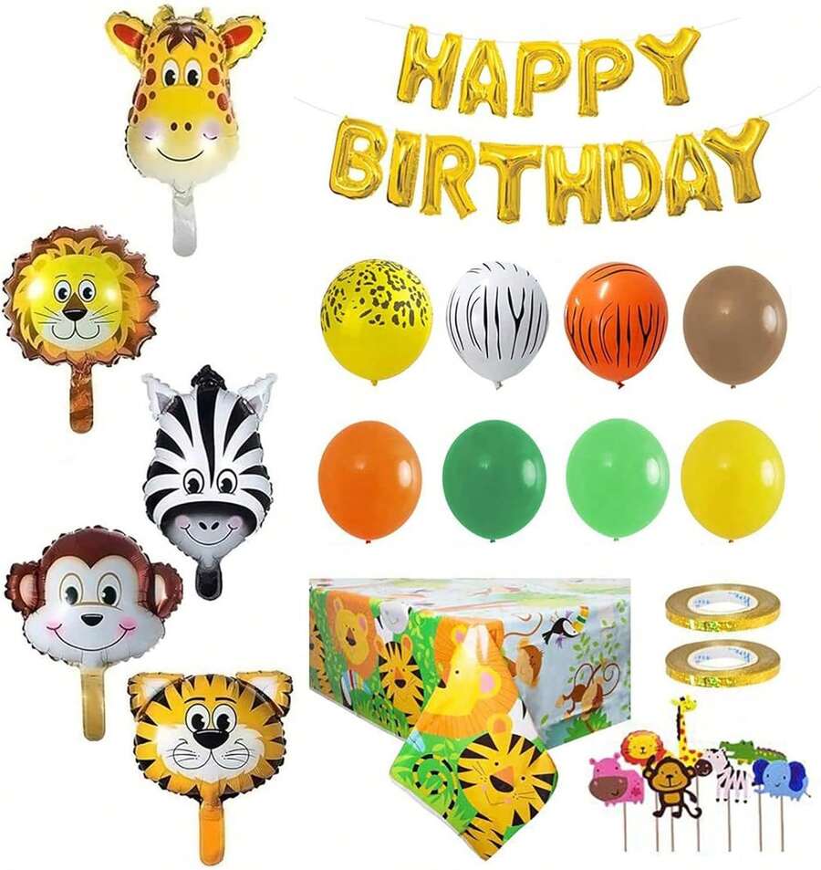 Jungle Animal Birthday Party Decorations |   Lion Giraffe Foil Foil Balloon Banner Set,Jungle Animal Balloons Birthday Decorations Summer Party Decorations For Boys Girls - Multicolor - View 1