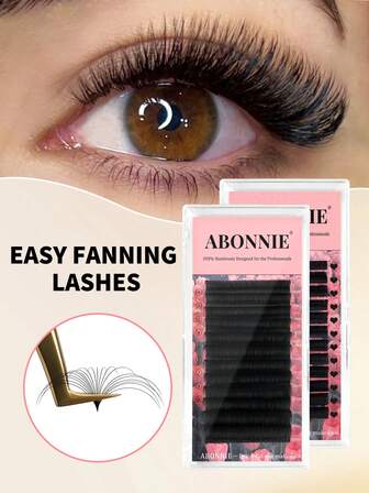 ABONNIE 12排 8-25米 全尺寸羊绒绒易扇睫毛 超柔软绒毛浓密睫毛 哑光黑 0.03/0.05/0.07毫米 C/D/CC卷度睫毛嫁接