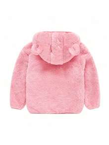 1pc Young Girls' Cute Sporty Casual Plush Pink Coat For Spring, Autumn, Winter - Pink - View 2