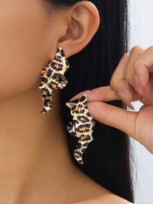 2 Peças Brincos Assimétricos Exagerados de Estampa de Leopardo Minimalista e da Moda, Versáteis e Adequados para Mulheres Usarem de Férias