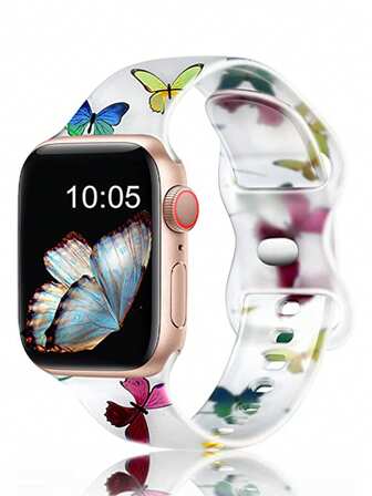 St.siabe Unisex Fashion Soft Breathable Colorful Printed Silicone Butterfly Buckle Sports Watchband Compatible With Apple Watch Series 38mm 40mm 41mm 45mm 44mm 42mm 46mm 49mm, Versatile Casual Wristband, Bracelet, Wrist Party, Valentine's Day, New Year Gift, Replacement Strap Accessory For Watch Ultra Series 10/9/8/7/6/5/SE/4/3/2/1
