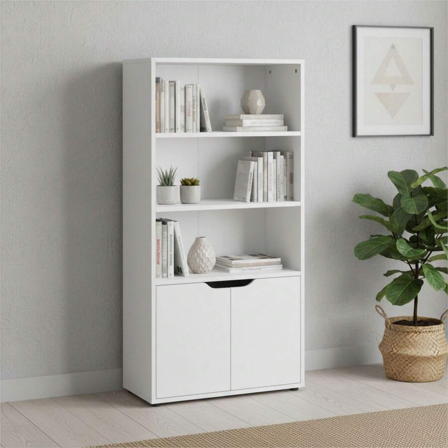KIWI Modular Wooden Cube Shelving Unit In Various Sizes And Configurations (2 To 9 Compartments), Versatile Bookshelf For Books, Storage And Decoration, Various Colors Available - WHITE - 4 Levels + Doors | 59*29*120cm - View 1