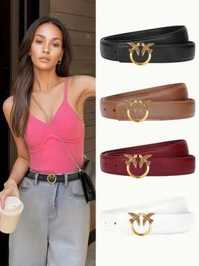 1 pezzo Cintura casual alla moda e semplice di colore unito con fibbia a doppio uccello, adatta per jeans e gonne, ottimo regalo