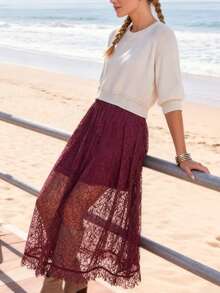 1 szt. Jednokolorowa, elegancka, swobodna spódnica z koronki, odpowiednia na randki, plażę, koncerty muzyki country, podróże i wakacje