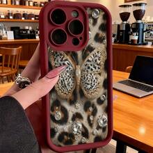 Funda de Teléfono Diseño de Mariposa con Estampado de Leopardo y Rhinestones para iPhone 14 Pro Max 13 12 11 Plus  Galaxy S23 S22 S21 Ultra Note 20 Funda de Protección para Teléfono Regalo de Pareja para Novio Novia Día de San Valentín Regalo de Cumpleaños - Blanco - Ver 4