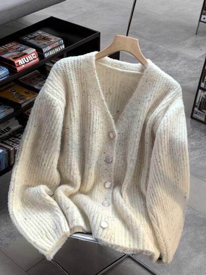 JIANHU Cozy V-Neck Soft Knit Cardigan For Fall Winter – Elegant Slim Fit Sweater Jacket For Christmas & Holiday Outfits