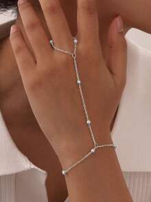 1pc Beaded Chain Knuckle Ring Bracelet, Fashionable Minimalist Multi-Layer Stacking Finger Chain Jewelry Accessory, Suitable For Girls And Women (Random Bead Quantity)