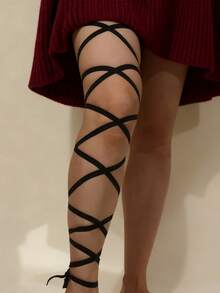 1件性感多层交叉腿链弹力时尚腿链 - 黑色 - 查看 6