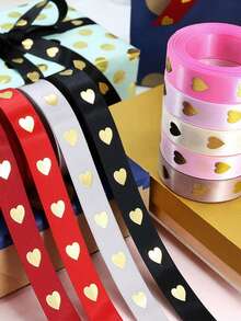 2卷/1卷节日金色心形丝带，4.57米优质涤纶材质，适用于礼品包装、派对装饰和DIY家居装饰，适合圣诞节、感恩节、新年、情人节等节日。 - 彩色 - 查看 9