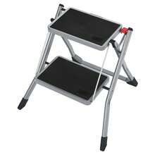 2 Step Ladder Folding Step Stool 20 Cm Width Non-Slip Rubber With Handle 150 Kg Load Steel Grey And Black - Grey - View 9
