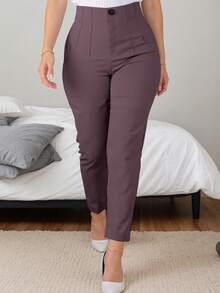 Women's Solid Color Slim Fit Casual Work Pants - Purple - View 5