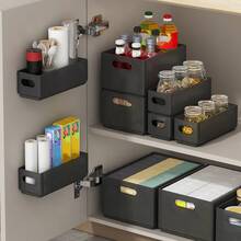 WORTHBUY 1/2/4Pcs Cabinet Folding Storage Rack, Wall Mounted Non Perforated Foldable Plastic Storage Box, Multifunctional Seasoning Bottle Cling Film Storage Shelf, Sink Sponge Holder, Space-Saving, Kitchen Accessories,Household Organization Stroage