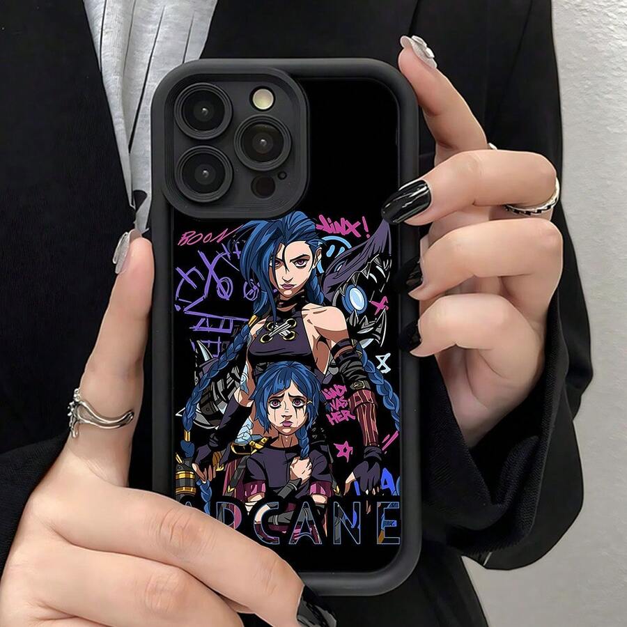 Featuring A Stylish And Elegant Cartoon Girl Design, This Thick, Protective Soft Case Offers Full Coverage For A Variety Of Apple Models, Including The 11/12/13/14/15/16/17 Pro, Pro Max, And SE Series. - 黑色 - 查看 1
