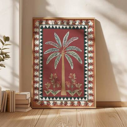 1 stuk frameloze vintage palmboomkunstprint, Boheemse tropische wanddecoratie, woestijnoaseposter, warme aardse plantendecoratie, junglethema wanddecoratie, kust-bohostijl, zomervakantiedecoratie, strandhuisposter, woonkamermuurdecoratie, slaapkameresthetiek, studentenkamer essentials, cadeau voor natuurliefhebbers, tropische vakantieprint, boho-chique woondecoratie, frameloze botanische kunst