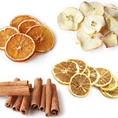 1-pack med 5/10/15/20/25 st. konstgjorda dekorativa konserverade blommor, torkade växter, doftande torkade äpplen, stjärnanis, gula citroner, gröna citroner, apelsinskivor, hantverk och gör-det-själv-material, lämplig för hantverksdoft, diffusordekor