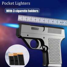 Unique Butane Cigarette LIGHTER & CASE Adjustable Jet Torch Flame Pistol Gun(No Fuel),Windproof Portable Candle Lighter For Cooking And BBQ,Gift For Father/Boyfriend/Friend,Christmas Gift - 預設 - 查看 1