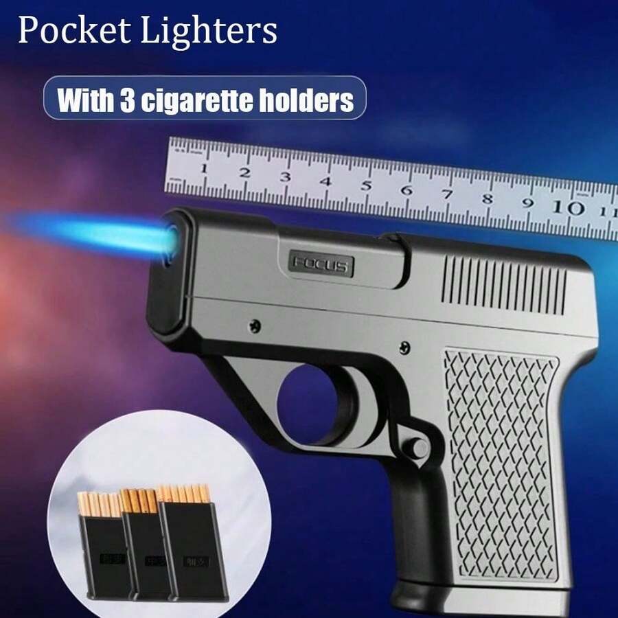 Unique Butane Cigarette LIGHTER & CASE Adjustable Jet Torch Flame Pistol Gun(No Fuel),Windproof Portable Candle Lighter For Cooking And BBQ,Gift For Father/Boyfriend/Friend,Christmas Gift - 預設 - 查看 1