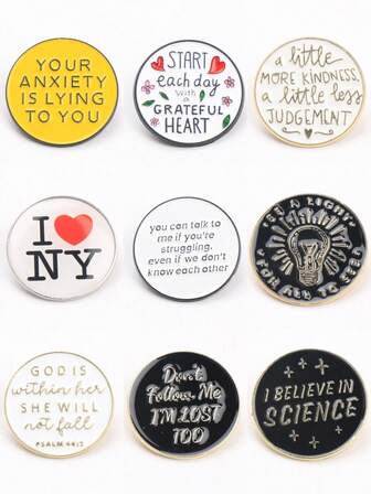 1/9pcs Geometric Humorous Phrase Alloy Brooch, Creative Punk Gothic Style Lapel Pin, Backpack Clothes Decorative Jewelry Accessory