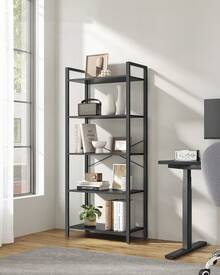 5-Tier Bookshelf, Bookcase, Shelving Unit, For Office, Study, Living Room, Bedroom, 30 X 66 X 153 Cm, Industrial, Ebony Black And Ink Black - Black - View 1