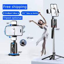 Stabilizer 360°Auto Face Tracking AI Gimbal All-In-One Desktop Phone Holder Tripod For Smartphone Video Vlog Live With RGB Light - Black - View 3