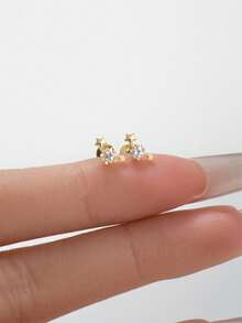 1pc 925 Sterling Silver Flat Threaded Earring, Low Allergy, Suitable For Daily Wear By Men And Women - Three Little Star Earrings - View 3