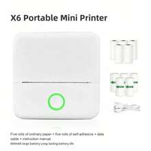 无线蓝牙标签打印机，200DPI分辨率，热敏照片打印机，适合送给爱人和朋友，用于标签、学习、照片。包装内含：打印机（含1卷纸）、数据线、说明书、5卷高质量打印纸、5卷不干胶纸（共11卷打印纸） - 白色 - 查看 6
