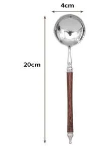[7.8-Inch Extended Handle]Stainless Steel Imitation Wood Grain Dinner Spoon, Deep Soup Spoon, Dessert Spoon, Coffee Stirring Spoon. Suitable For Cereal/Dessert/Soup/Tall Cup Drinks. Durable Tableware For Home, Restaurant, And Café - Silver - View 8