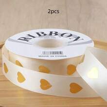 2卷/1卷节日金色心形丝带，4.57米优质涤纶材质，适用于礼品包装、派对装饰和DIY家居装饰，适合圣诞节、感恩节、新年、情人节等节日。 - 彩色 - 查看 15