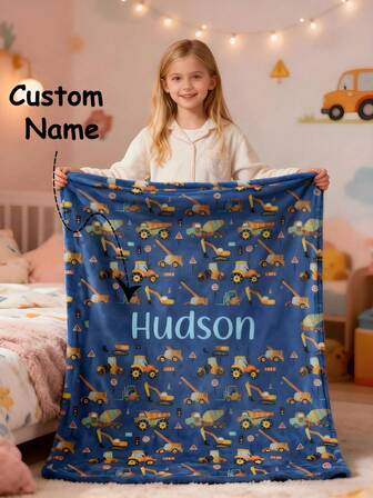 Custom Construction Blanket - Custom Plush Blanket - Personalized Kids Blanket - Construction Blanket Personalized - Construction Blanket