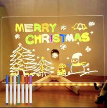 Tablero de Mensajes Acrílico Iluminado con LED, Tabla de Dibujo LED Alimentada por USB con Plumas de 7 Colores - Resistente al Arañazos, Borrable Ajustable, Tablero de Mensajes Acrílico Multitamaño, Bloc de Notas, Suministros para Dibujar - 30X20 - Ver 2