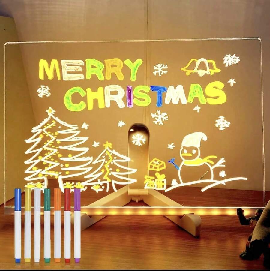Tablero de Mensajes Acrílico Iluminado con LED, Tabla de Dibujo LED Alimentada por USB con Plumas de 7 Colores - Resistente al Arañazos, Borrable Ajustable, Tablero de Mensajes Acrílico Multitamaño, Bloc de Notas, Suministros para Dibujar