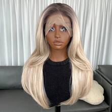 Kanekalon Futura Hair Blonde Ombre 13x4 Synthetic Lace Front Wigs For Women 20 Inch Medium Long Wavy Curtain Bangs Glueless Kanekalon Hair Resistant Synthetic Hair Wigs Middle Part 150% Density HD Transparent Wear And Go Wigs Heat Resistant Fiber Wigs For Women Daily Party Vacation Holiday Use - Blonde Ombre - View 13