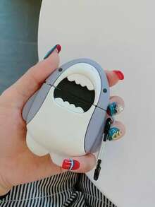 1pc Cute Cartoon Shark Design 3D Silicone Earphone Protective Case, Compatible With Airpods 1/2/3/Pro/Pro2 - Blue and White - View 3