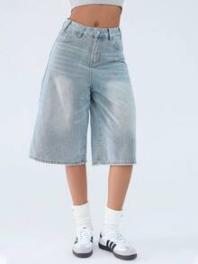 Women Jean Jorts Baggy Loose Fit Jean Shorts 2026 Summer Wide Leg Long Denim Shorts Y2K Clothes - Rửa nhẹ - Xem 4