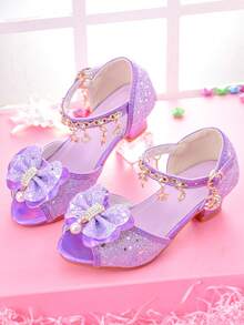 Girls' Fashion High Heel Sandals, Rainbow Glitter Kids Pageant Shoes For Runway Show, Party, Performance - 紫色 - 查看 5