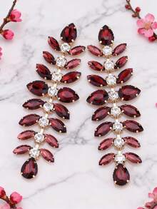 一对夸张手工铜合金焊接玻璃鱼骨形大吊坠耳环，女士大水晶垂坠耳环 - Style 1 - 查看 6