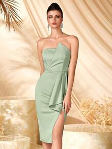 ADYCE Vestido elegante para festa com top tubular, pregas, babados irregulares, fenda alta, costas abertas, para baile de formatura, casamento, festa, encontro, festa de coquetel, aniversário, festival, festa familiar