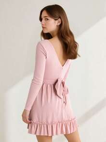 Plain Casual Fabric Ruffle Hem Frill Vacation Daily Winter