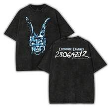Donnie Darko Movie Shirt Double Printed Oversized Unisex Acid Washed Cotton T-Shirt, Donnie Darko Tshirt, Gift For Movie Fans, Streetwear Halloween T-Shirt Spooky Movie Fashion Design Soft Fabric  Loose Hip Hop Unisex Retro Street Style - màu đen - Xem 6