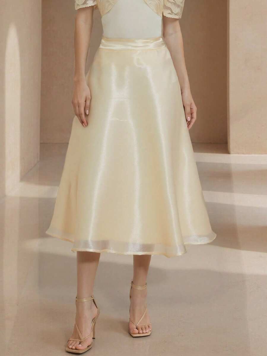 Amyenjoylife Modern Filipiniana Ladies' Elegant Temperament Half Skirt Modern Filipiniana - Champagne - View 1