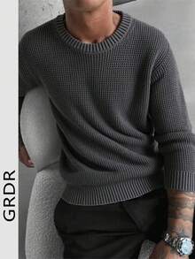 GRDR 男士休闲提花针织圆领长袖毛衣