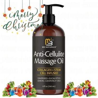 M3 Naturals Cellulite Massage Oil 8oz - Smooth The Appearance Of Cellulite - Body Care & Skin Care Massage Oil - Topical Collagen And Plant Stem Cell Body Oil To Restore Texture And Elasticity - Soothing Body Oil