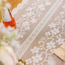 White Lace Tablecloth Elegant Bow Flower Embroidered Table Cover Decorations For Kitchen TV Cabinet Coffee Table - trắng - Xem 8